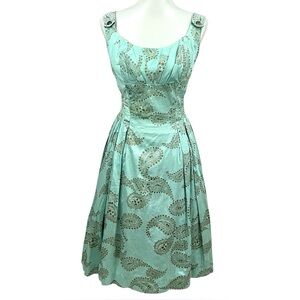 Vintage Alfred Shaheen Hawaiian Seafoam Gold Metallic Paisley Bombshell Dress